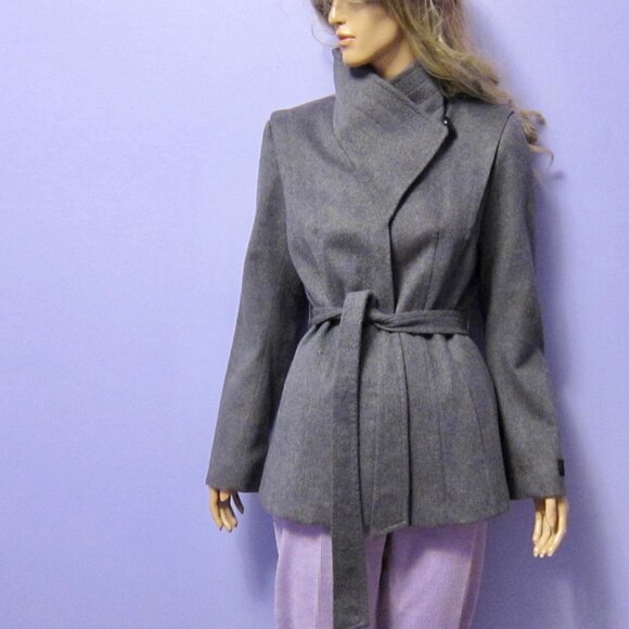BABATON ARITZIA The CONNOR Coat Italian Grey Wool Belted Minimalist M - Picture 8 of 9